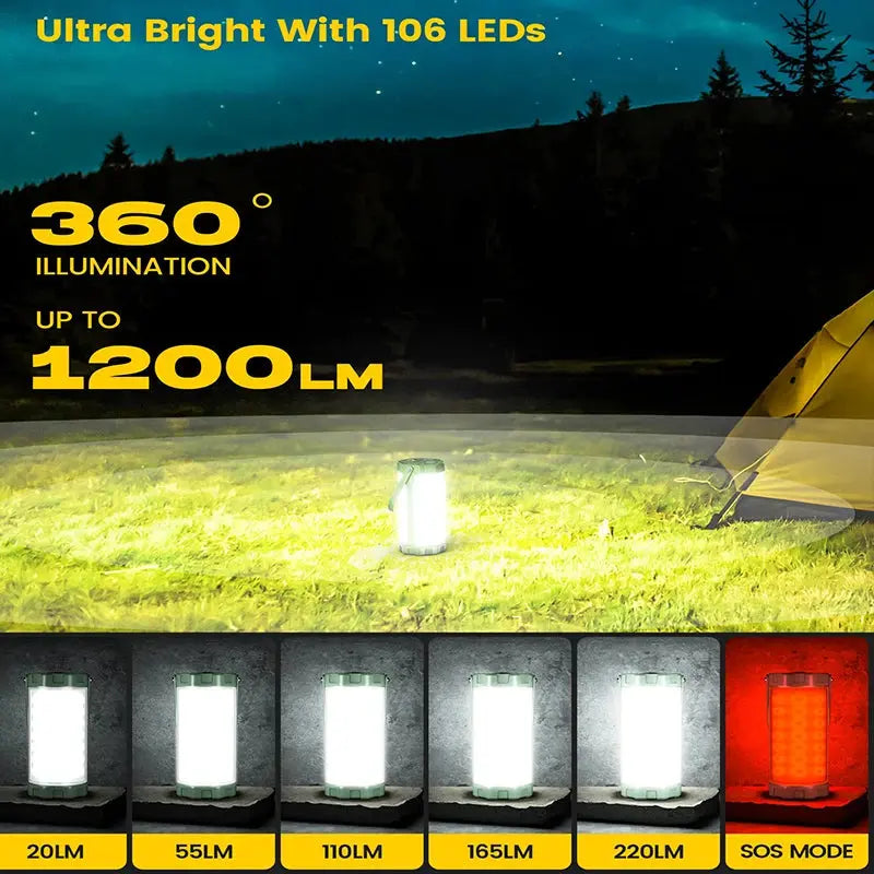 106LED Survival Camping Lantern Portable Power Bank Outdoor Lighting Flashlight Tent Light Rechargeable Emergency Equipment Lamp - Suncollections
